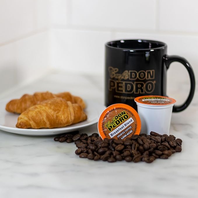 Cafe Don Pedro Breakfast Blend Low Acid Coffee Pods for Keurig K-cup -72 K Cups - Medium Roast Naturally Low AcdC Coffee K Cups -100% Arabica Stone Ground Smooth and Bold Flavor