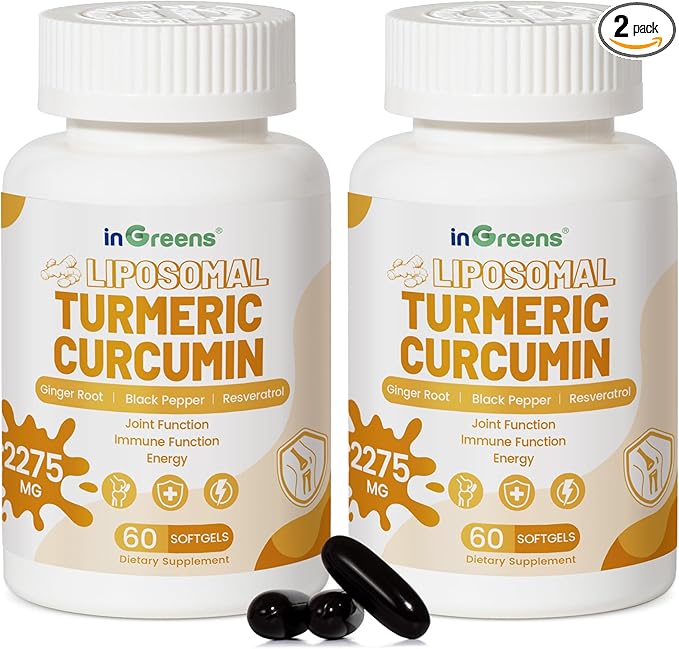 Turmeric Curcumin Supplement 2275mg 95% Curcumin High Absorption Liposomal Turmeric Supplement with Black Pepper &amp Ginger Extract Joint Support Immune Function Non-GMO 120 Softgels