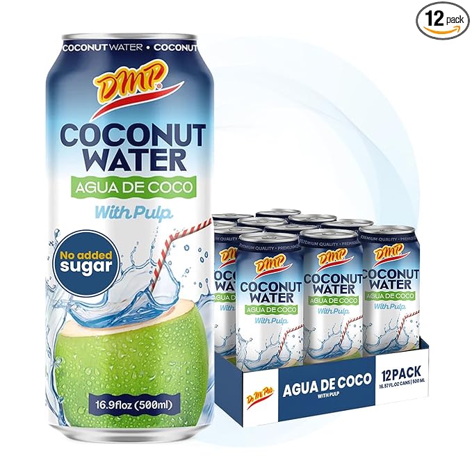 De Mi País Coconut Water with Pulp – Natural Coconut Beverage for Year-Round Hydration Rich in Potassium and Electrolytes No Added Sugars Shelf-Stable Cans – 16.57 oz | 12-Pack