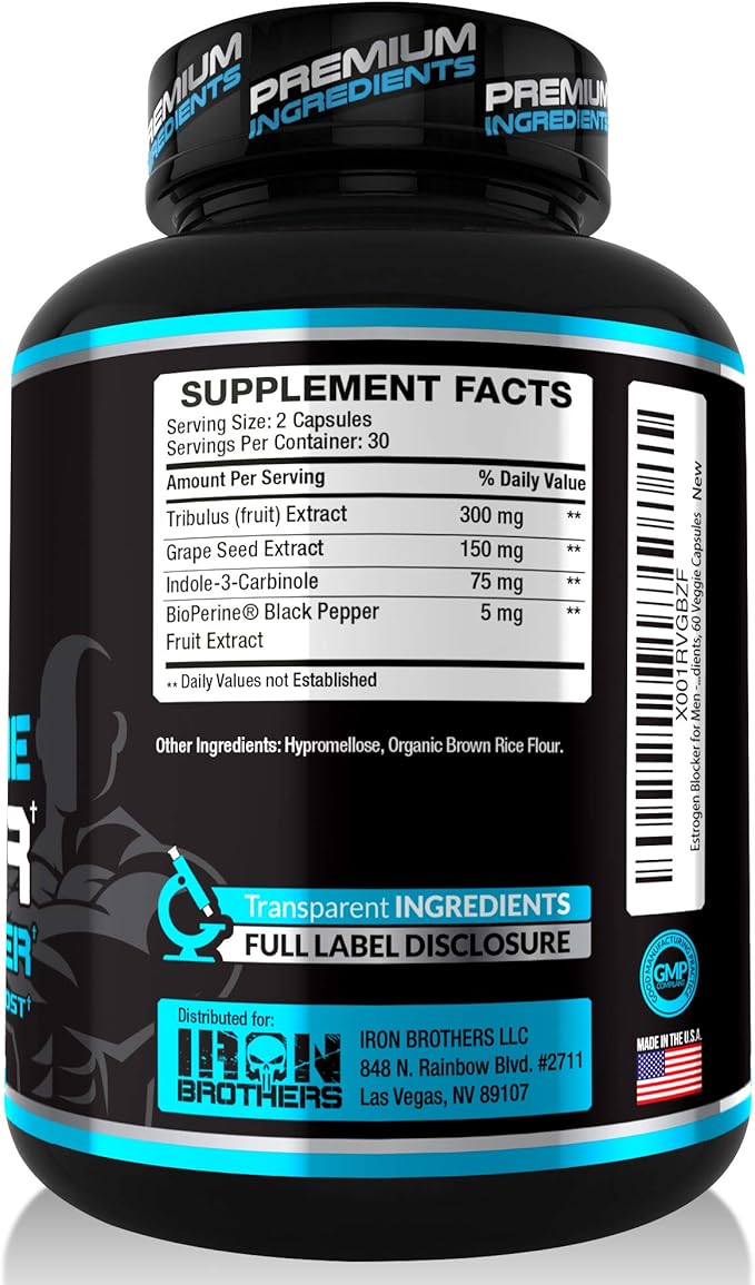 Iron Brothers Men’s Testosterone Support Supplement – I3C (Indole-3-Carbinol) Tribulus Terrestris &amp Grape Seed Extract – Metabolic &amp Performance Support Formula – 60 Vegan Capsules – 30 Day S