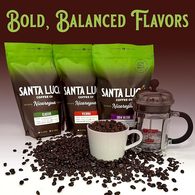 Santa Lucia Coffee Café Crema Espresso Roast Coffee - Specialty Volcanic Nicaraguan Espresso Roast - Farm-Direct Low-Acid - Dense Golden Crema - 91-Point Small-Batch - Ground - 16oz (Pack of 3)