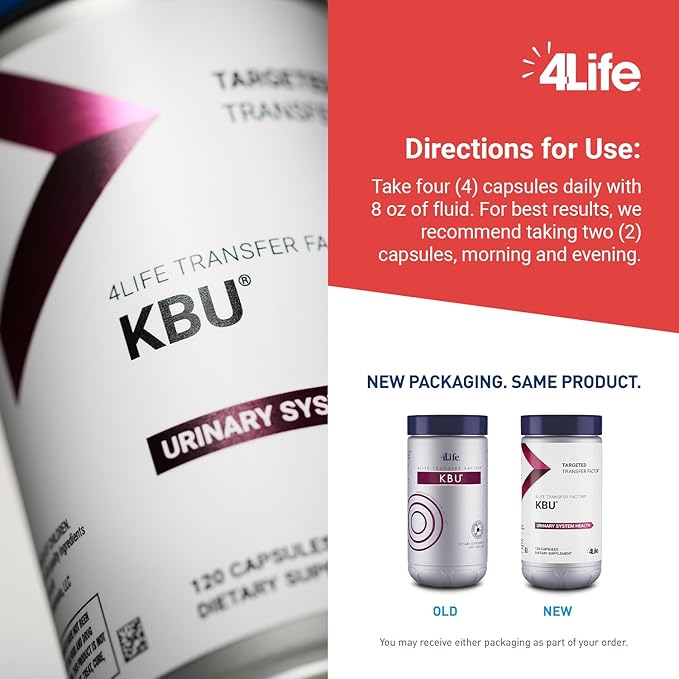 4Life KBU Urinary Supplement Transfer Factor for Bladder &amp Kidney Health with Cranberry Blueberry Dandelion &amp Juniper Berry - 120 Veggie Capsules