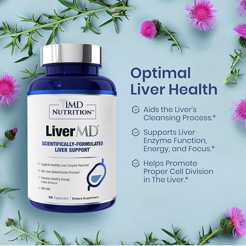 1MD Nutrition 1MD LiverMD - Liver Support Supplement | Siliphos Milk Thistle Extract - Highly Bioavailable for Liver Support | 180 Capsules (3-Pack)