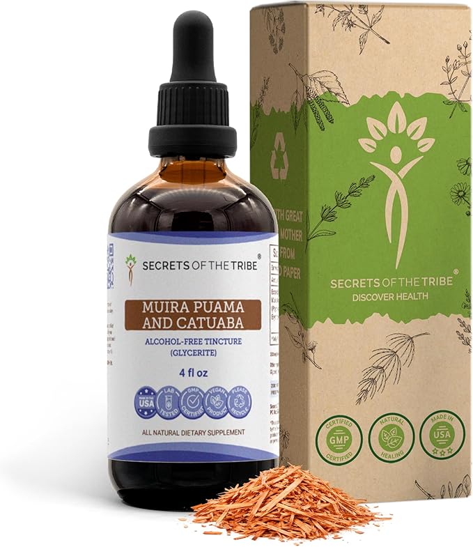 Secrets of the Tribe Muira Puama and Catuaba Alcohol-Free Liquid Extract (Ptychopetalum Olacoides and Erythroxylum Catuaba) Dried Bark Tincture Supplement (4 FL OZ)