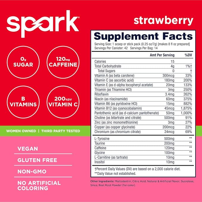 AdvoCare Spark - Energy Drink Mix - Vitamin &amp Amino Acid Supplement - Supports Energy &amp Focus* - Portable Immune Support* - Sugar-Free - Strawberry 14 Stick Packs (3.5 oz)