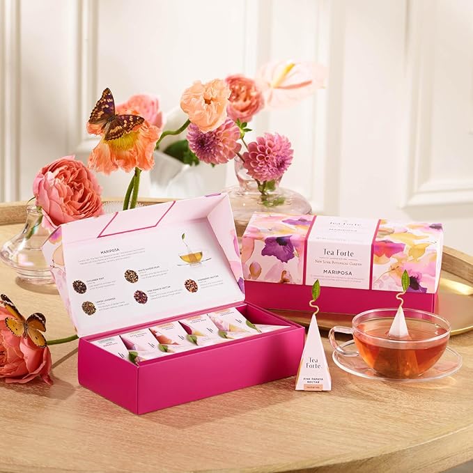 Tea Forte Premium Petite Presentation Box Gift Set Sampler 10 Count 2 of Each Blend Individually Wrapped Handcrafted Pyramid Infuser Bags Mariposa Tea