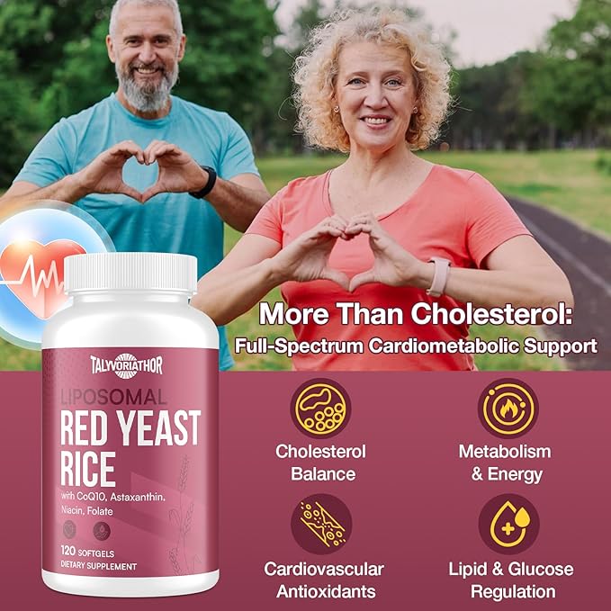 Liposomal Red Yeast Rice 1200mg with CoQ10 &amp Astaxanthin – Rice Yeast for Cholesterol Cardiovascular &amp Metabolic Support – High Absorption – Citrinin-Free 120 Softgels (2 Bottle)