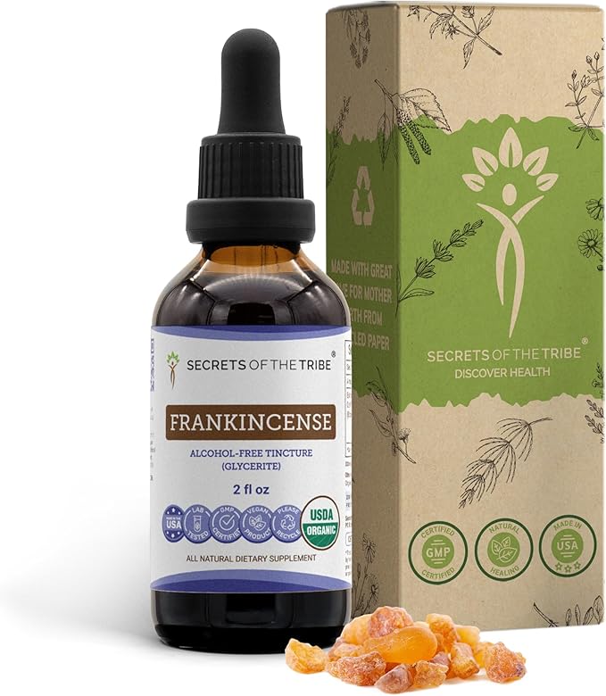 Secrets of the Tribe Frankincense USDA Organic Tincture Alcohol-Free Extract Frankincense (Boswellia Serrata) Dried Resin 2 oz