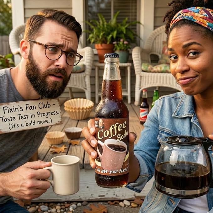 Rocket Fizz Lester’s Fixins Coffee Soda Flavor | Cane Sugar | Craft Soda Pop Drinks | 12 oz in Glass Bottle (6 Pack)