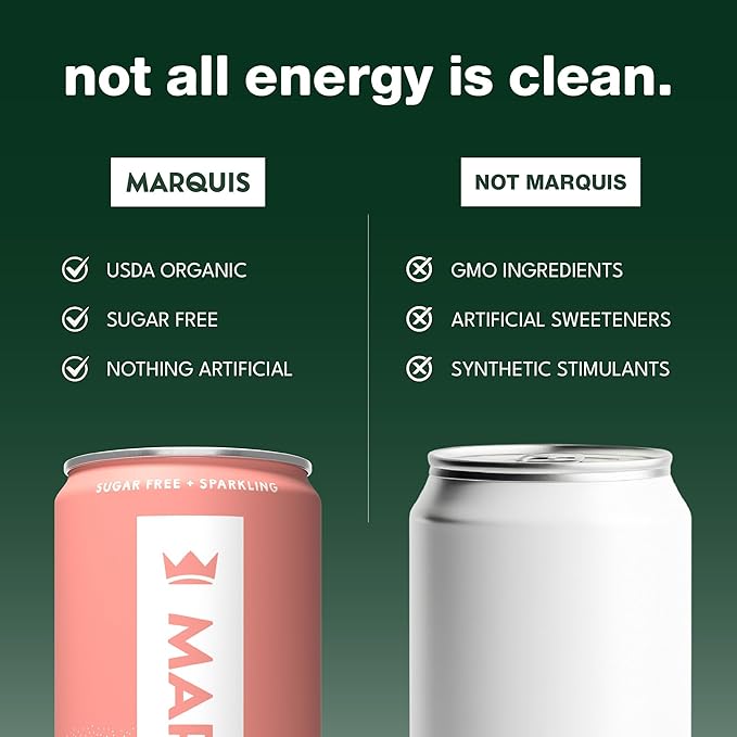 Marquis Natural Energy Drinks Sugar Free Zero Calories 100mg Organic Plant Based Caffeine Yerba Mate Green Tea &amp Green Coffee - Vitamin C &amp Bs - Healthy Energy Drink Innovation Variety Pack -