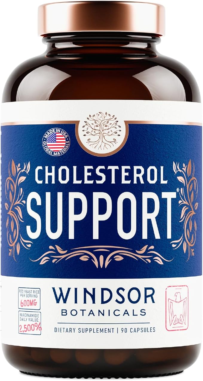 WINDSOR BOTANICALS Cholesterol Supplements - Citrus Bergamot Niacin Red Yeast Rice Berberine Aronia Berry Extract to Support Normal HDL and LDL Cholesterol Levels - 90 Vegan Non-GMO Capsules