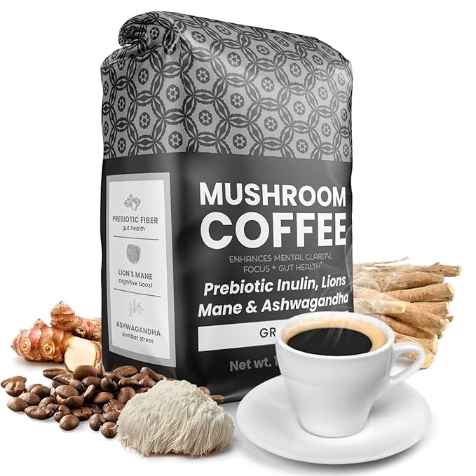 Gut Health Mushroom Coffee with Lion's Mane Prebiotic Fiber &amp Ashwagandha - Gut Health Blend for Focus &amp Stress Support - Natural Mushrooms Powder Mix for Digestive Wellness by Moontower