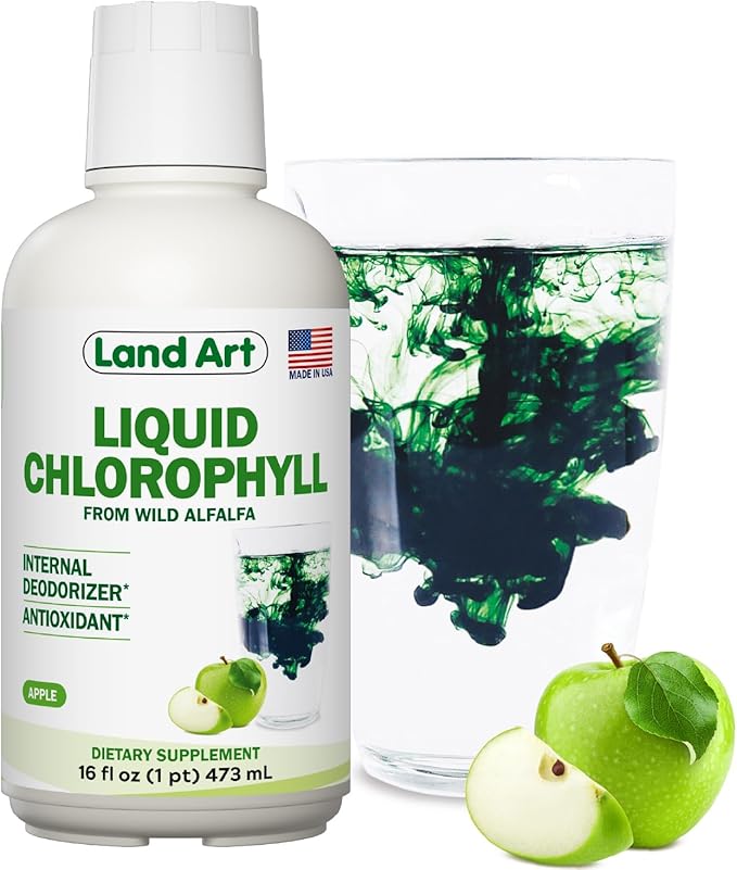 Liquid Chlorophyll Apple Flavored – Cold Extracted from Wild Non-GMO Alfalfa - Alkaline - Natural Body Deodorant – Antioxidant - 16 fl oz