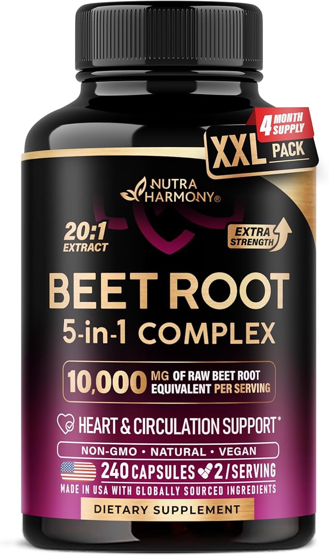 Beet Root 5-in-1 Complex Capsules - Healthy Blood Pressure Support Supplement** for Heart &amp Circulation Support - with Hawthorn Berry Hibiscus &amp Garlic - for Men &amp Women - Made in USA 24