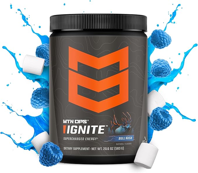 MTN OPS Ignite Energy Drink Powder Gluten Free Nootropic Supplement Drink Mix L Arginine L Citrulline Caffeine &amp Nootropic Sugar Free Drink Mix 45 Servings Bull Rush