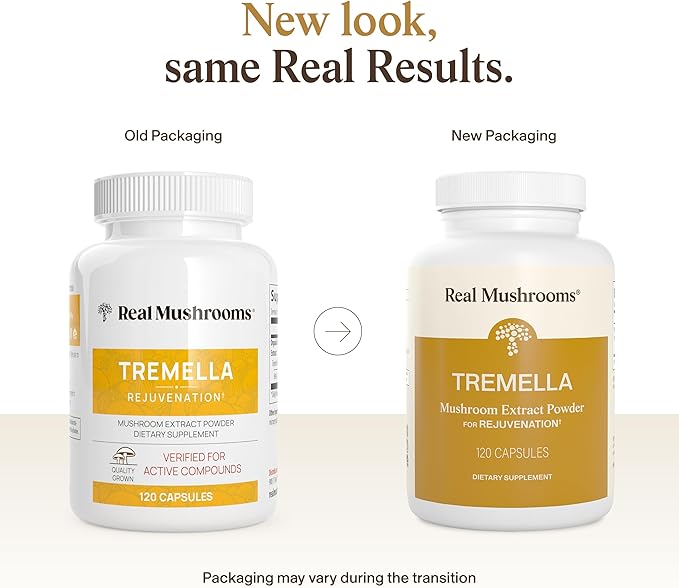 Real Mushrooms Tremella Mushroom Extract 120 ct Blend for Daily Wellness Routine - Vegan Non-GMO Organic Supplements Humans Support Supplement