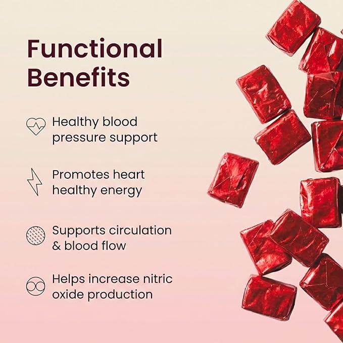 Beet Chews – Premium Beetroot Grape Seed &amp CoQ10 Functional Chews – Natural Pomegranate Berry Flavor Supports Healthy Circulation &amp Everyday Energy Non-GMO Gelatin-Free (60 Count)