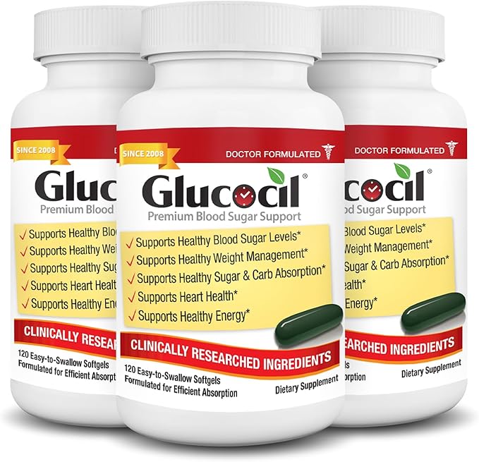 Glucocil – Softgels - Premium Blood Sugar Support - Over 2 Million Bottles Sold - Supports All 3 Blood Sugar Essentials - Since 2008 with Berberine Proprietary Mulberry Leaf and More 3-Pack