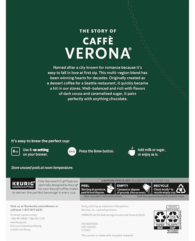 Starbucks Caffe Verona Keurig K-Cups 72 Count