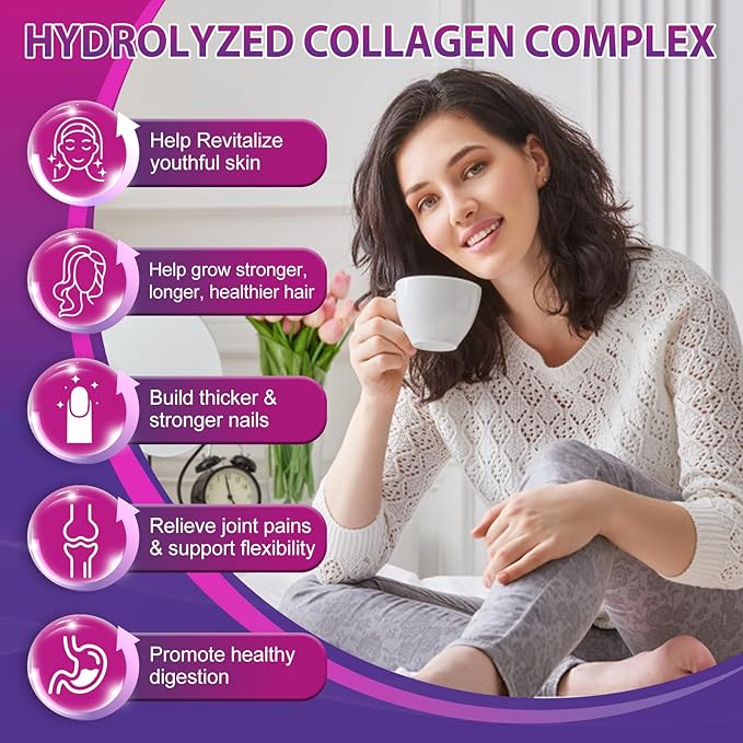 Multi Collagen Peptides Softgel - Type I II III V X - Hydrolyzed Collagen Peptides with Biotin Vitamin C Hyaluronic Acid Supports Skin Hair Nail Grass-Fed Non-GMO 60 Softgel 2 Pack