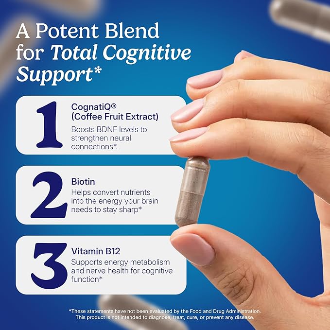 Santo Remedio Memoria Brain Health Supplement – Cognitive Support for Attention Memory &amp Focus with CognatiQ Coffee Fruit Extract – Gluten Free Non-GMO – 30 Servings