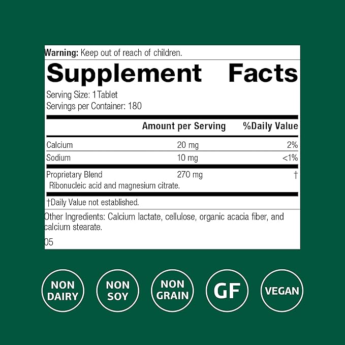 Standard Process Ribonucleic Acid RNA Dietary Supplement - Vegan Gluten-Free Non-Soy &amp Non-Grain - Cell Development Support - 180 Tablets