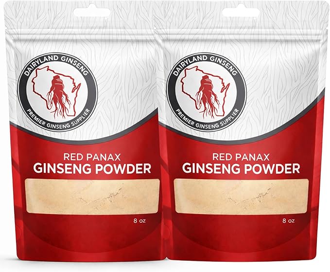 Red Panax Ginseng Powder with Natural Ginsenosides (16 oz)- Supports Healthy Energy Vitality Mood and More Korean Panax Ginseng Root Powder for Smoothies Coffee or Drinks (2 Packs)