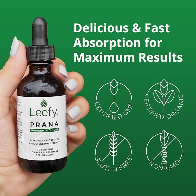 Leefy Organics PRANA - The Original Organic Liquid Turmeric Curcumin and Ginger Extract with Black Pepper