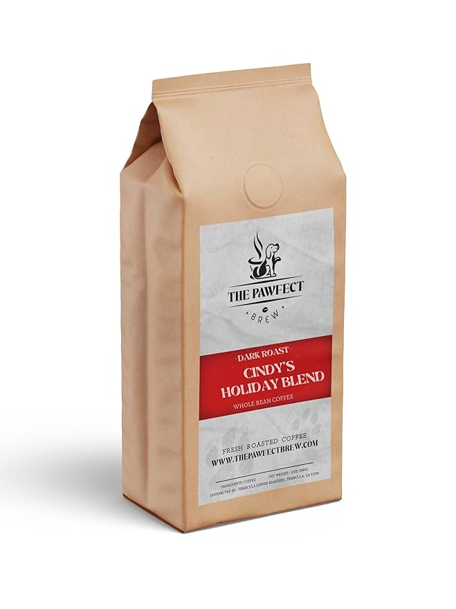 Dog Lovers Coffee – Cindy’s Holiday Blend Dark Roast Drip Coffee by The Pawfect Brew – Specialty Grade Freshly Roasted to Order 12oz Bag – 25% Donated to Animal Rescue