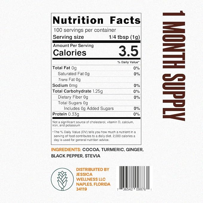JESSICA WELLNESS Magical Cocoa Turmeric Ginger Tea Black Pepper and Stevia | Ginger Turmeric Cocoa Tea Organic Blend | 3.5 oz
