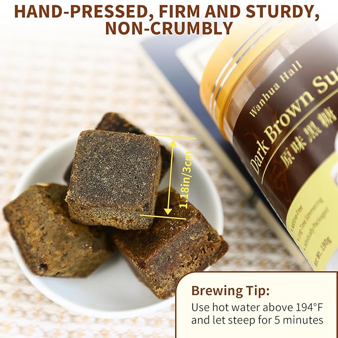 Wanhua Hall Dark Brown Sugar 13.4oz(190g*2) Handmade Ancient Craft Chinese Black Sugar Cubes in Independent PackagingNatural Sweetness 黑糖