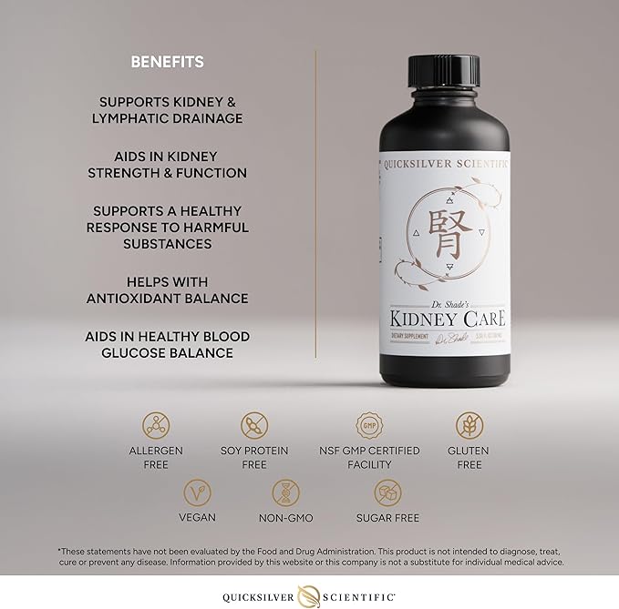 Quicksilver Scientific Kidney Care - Kidney Cleanse &amp Lymphatic Drainage Supplements - Astragaloside IV Extract Zhu Ling Goldenrod Ferulic Acid He Shou Wu &amp Dandelion Leaf (3.38oz / 100ml)