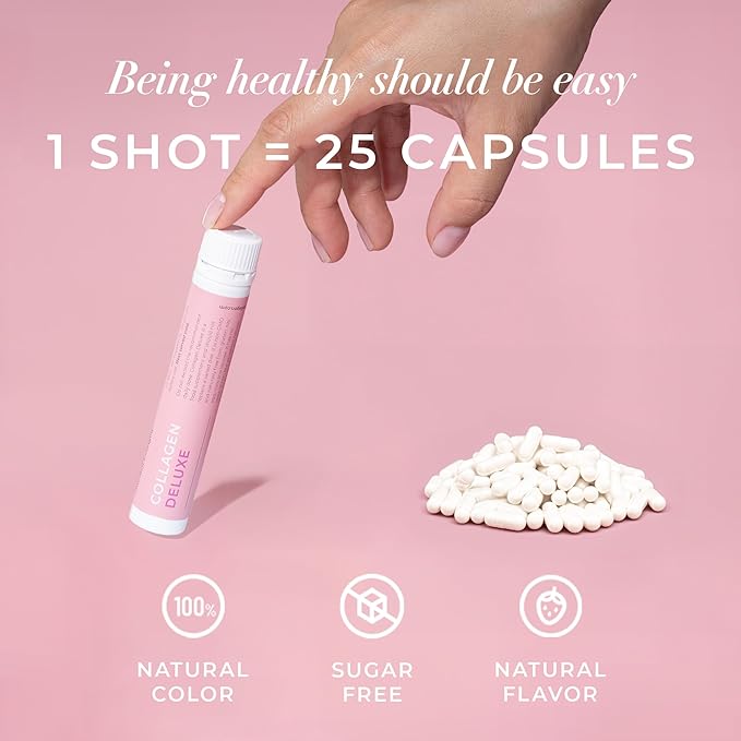 Swedish Collagen Deluxe | 12500 mg Hydrolyzed Marine Collagen Liquid Supplement - 30 x 25 ml Daily Shots | Hyaluronic Acid Biotin and Vitamin C for Healthy Hair Skin Nails and Joints | Sugar-Free