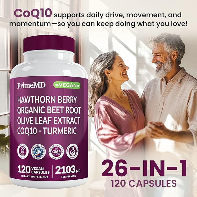 26-in-1 Nitric Oxide Supplement - Heart &amp Circulation Support with CoQ10 Turmeric Organic Beet Root Hawthorn Berry &amp Garlic - 2103mg per Serving (120ct)