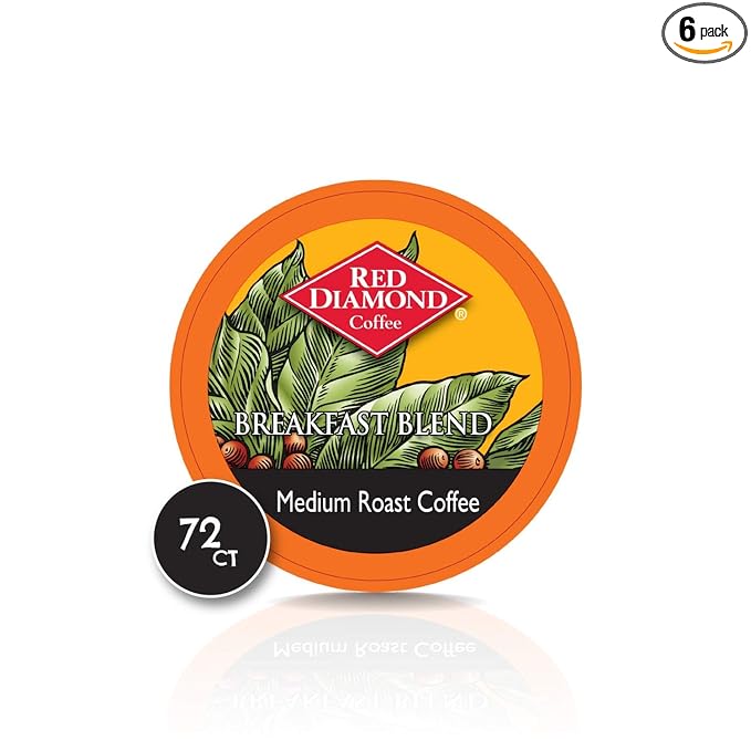 Red Diamond Coffee Cups Breakfast Blend Medium Roast Single Serve Coffee Cups Compatible with Most Brewers 6 Boxes of 12 Pods (72 Servings)