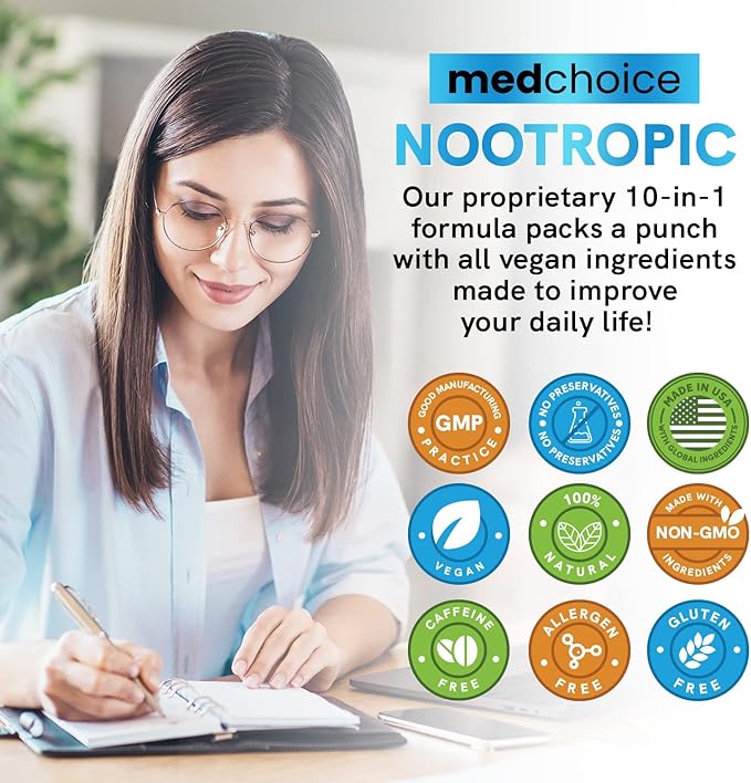 MEDCHOICE Sleep Melatonin (180ct) and Nootropic Brain (60ct) Supplement Bundle - Wellness Duo for Sleep Brain Focus &amp Mood Support - Vegan Non-GMO Gluten-Free