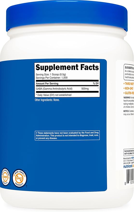 Nutricost Pure GABA 500G Powder (Gamma Aminobutyric Acid) (500 Grams/1.1 pounds)