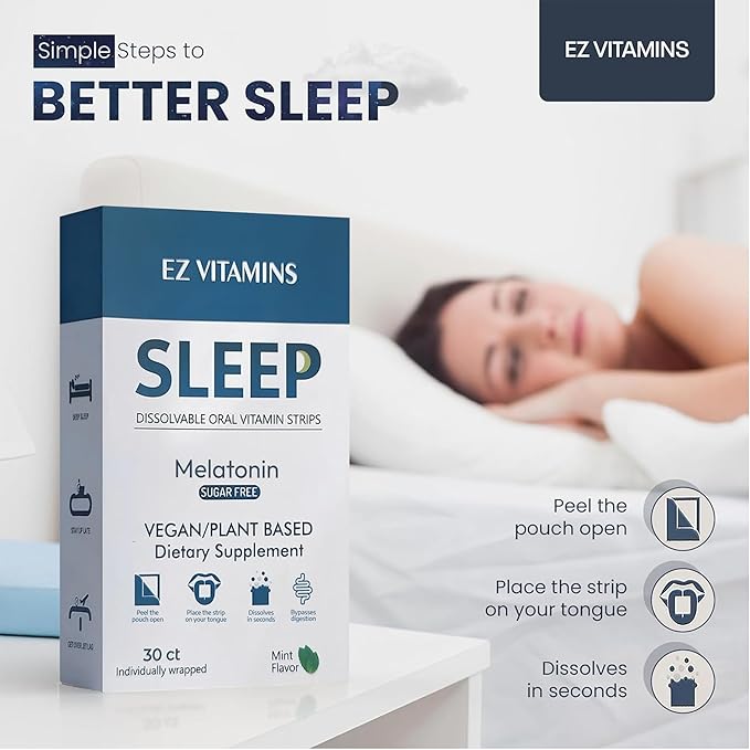 Dissolvable Oral Sleep Strips with 5mg Melatonin Valerian Root L-Theanine Vitamin D3 - Sleep Support Oral Strips with Sleep Mask Fresh Mint Flavor No Water Needed Works Faster Than Gummies 30ct