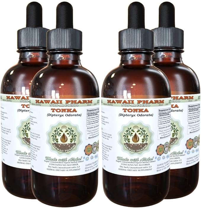 Tonka Alcohol-Free Liquid Extract Tonka (Dipteryx odorata) Dried Beans Glycerite Natural Herbal Supplement Hawaii Pharm USA 4x4 fl.oz