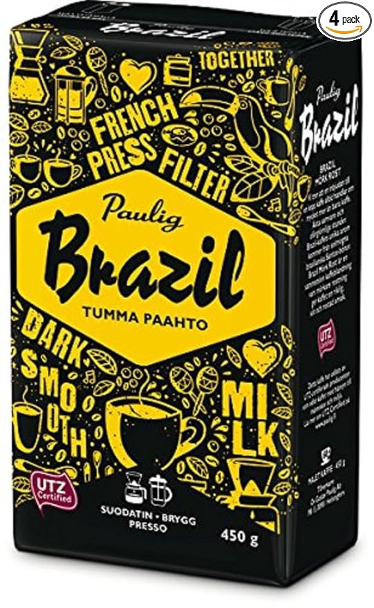 Paulig Brazil - Dark Roast - Fine Grind - Filter Blend Ground Coffee - Bag 450g (Finland) (4 Bags (Save 25%))