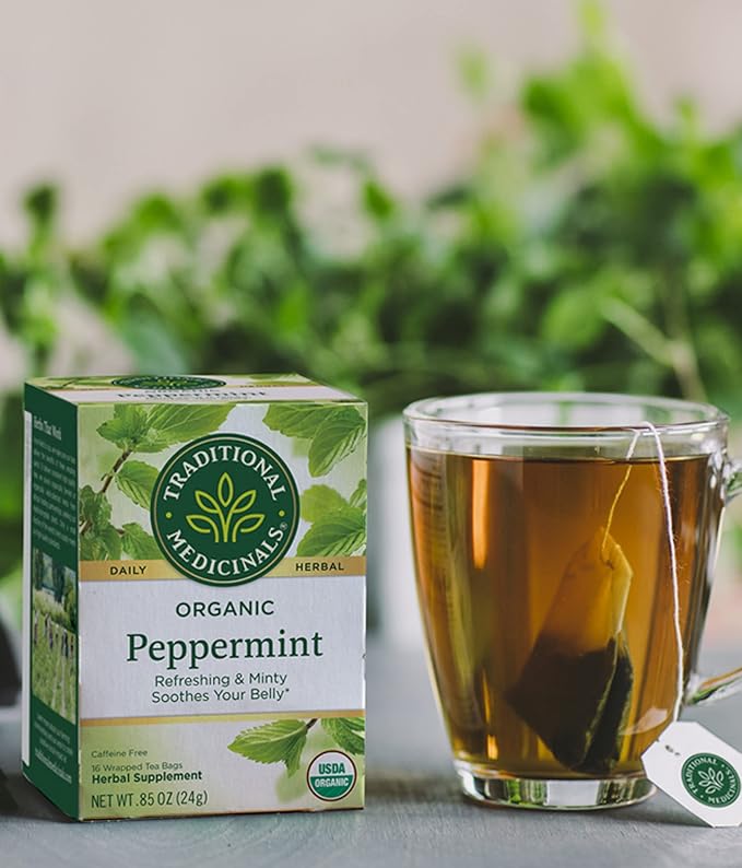 Traditional Medicinals Organic Peppermint Herbal Tea Alleviates Digestive Discomfort (Pack of 4) - 64 Tea Bags Total