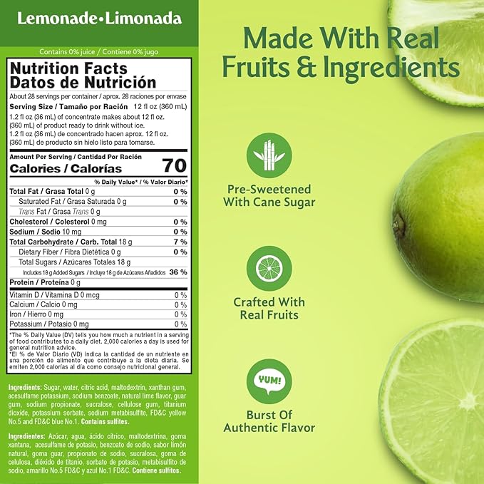 Frutiva Authentic Limonada Drink Mix | Made in Mexico with Cane Sugar | Aguas Frescas Concentrate Makes 2.6 Gallons Per Bottle | No High Fructose Corn Syrup | Perfect for Drinks Desserts &amp More |