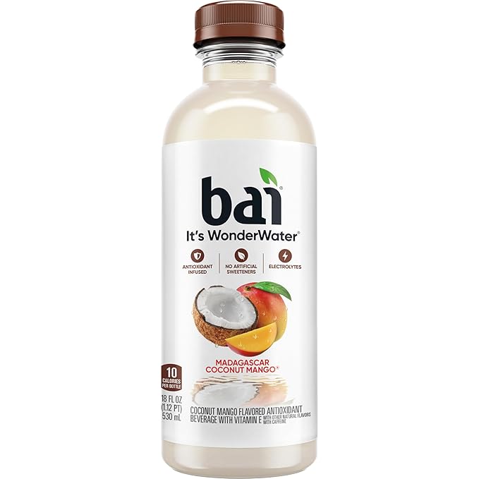 Bai Antioxidant Infused Water Beverage Madagascar Coconut Mango with Vitamin C and No Artificial Sweeteners 18 Fluid Ounce Bottle 12 Pack