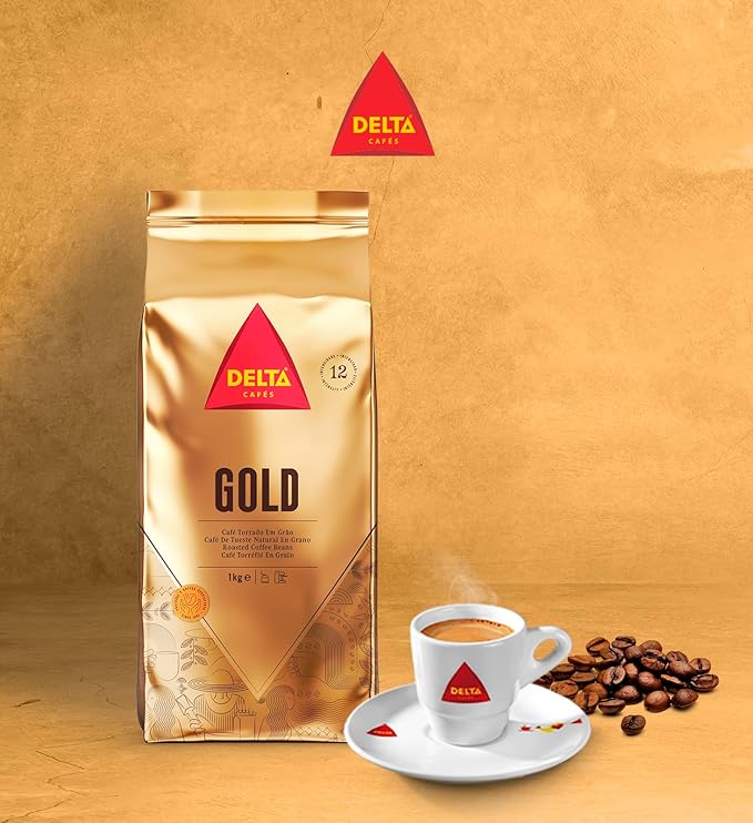 Delta Cafés Gold Whole Bean Coffee 1kg/35.2oz Intensity 12 Arabica Roasted - Cereal and Popcorn NotesNaturally Roasted Espresso Beans