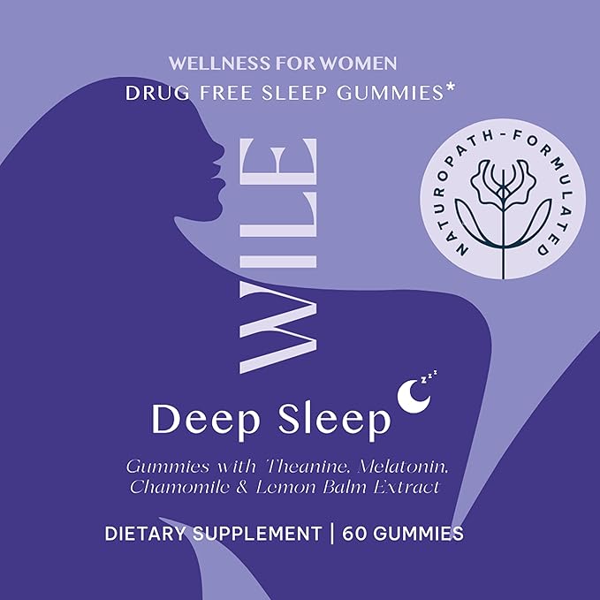 WILE Deep Sleep Gummies Natural Sleep Aid with Melatonin Theanine Chamomile 60 Count