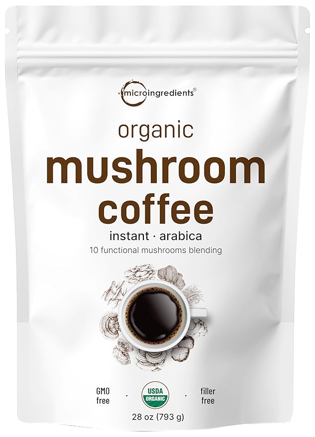 Micro Ingredients Organic Instant 10 in 1 Mushroom Coffee Powder 28 Ounce (317 Servings) | Premium Arabica Coffee with Lion’s Mane Chaga Reishi &amp More