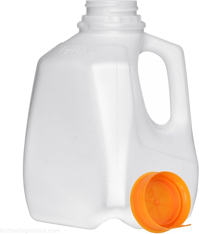 FIJIAN MADE 32 Oz Plastic Jugs (6 PACK) 1-Quart / 32-Ounce Bottles with Orange Snap On Caps – Great for Homemade Juices Milk Smoothies Tea and Other Beverages - Food Grade BPA Free