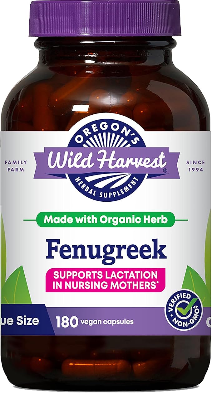 Oregon's Wild Harvest Organic Non-GMO Fenugreek Capsules Lactation Support Herbal Supplements for Optimal Breast Milk Production-180 Count