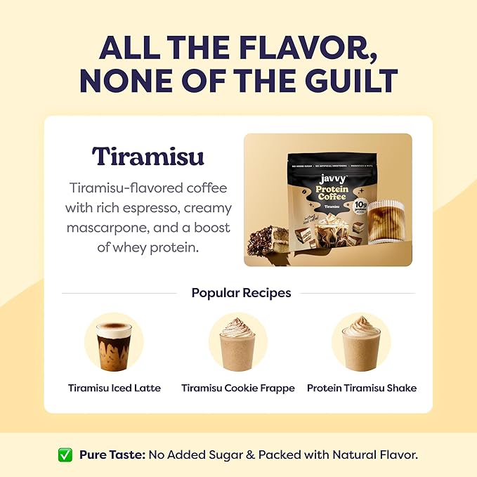 Tiramisu Protein Iced Coffee - Premium Whey Protein &amp Instant Iced Coffees - 100% Natural Cold Brew- Zero Artificial Flavors &amp Sweeteners 80 mg Caffeine Per Serving No Added Sugar 20 Servin