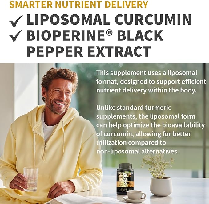 Liposomal Turmeric - High-Absorption Curcumin Supplements Non-GMO Blend for Digestive Comfort &amp Daily Support - Organic Turmeric Supplement with Black Pepper (120ct Pack of 4)